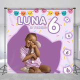 Allenjoy Customized Photo Purple Cats 6Th Birthday Backdrop