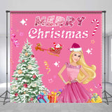 Allenjoy Customized Photo Xmas Tree Pink Christmas Backdrop