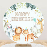 Allenjoy Cute Animals Custom Circle Happy Birthday Backdrop