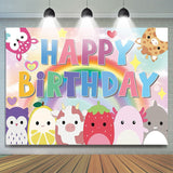 Allenjoy Cute Animals Rainbow Bokeh Axolotl Birthday Backdrop