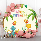 Allenjoy Cute Dinosaur Balloons Circle Happy Birthday Backdrop