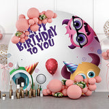 Allenjoy Cute Monster Balloon White Round Birthday Backdrop