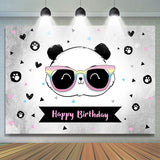 Allenjoy Cute Panda Heart Triangle Happy Birthday Backdrop