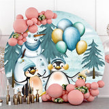 Allenjoy Cute Penguin Winter Snowman Balloon Round Backdrops