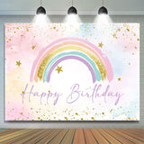 Allenjoy Cute Rainbow Glitter Gold Stars Birthday Backdrop