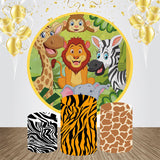 Allenjoy Cute Safari Animals Round Bakcdrop Kit Birthday