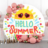 Allenjoy Cute Sun Watermelon Round Hello Summer Backdrop