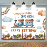 Allenjoy Cute Train House Clouds Trees Birthday Backdrop