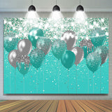 Allenjoy Cyan And Sliver Glitter Balloons Birthday Backdrop