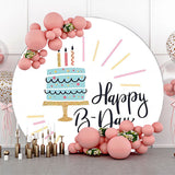 Allenjoy Cyan Cake Candle Simple Round Birthday Backdrop