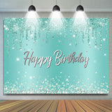 Allenjoy Cyan Glitter Sliver Diamonds Happy Birthday Backdrop