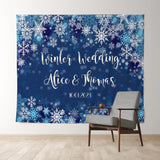 Allenjoy Dark Bule Snowy Winter Wedding Happy Wedding Backdrop