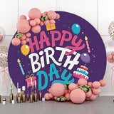 Allenjoy Dark Purple Balloon Cake Round Birthday Backdrop