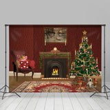 Allenjoy Dark Red Fireplace Tree Carpet Christmas Backdrop