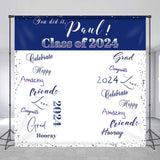 Allenjoy Deep Blue White Custom Graduation Party Backdrop