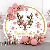 Allenjoy Deer Snowflake Round Christmas 1St Birthday Backdrop