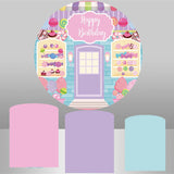 Allenjoy Dessert Shop Sweet Round Birthday Backdrop Kit