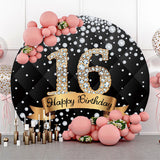 Allenjoy Diamond Black Gold Happy 16Th Birthday Round Backdrop