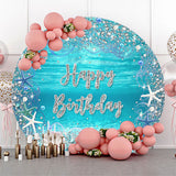 Allenjoy Diamond Blue Undersea Happy Birthday Round Backdrop