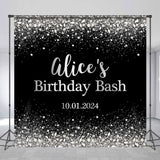 Allenjoy Diamond Glitter Black Custom Name Birthday Backdrop