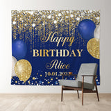 Allenjoy Diamond Glitter Blue Custom Name Birthday Backdrop