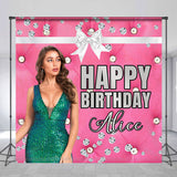 Allenjoy Diamond Pink Personalized Happy Birthday Backdrop