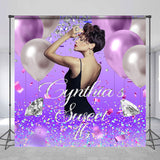 Allenjoy Diamond Purple Balloon Custom 16Th Birthday Backdrop