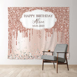 Allenjoy Diamond Rose Gold Glitter Custom Birthday Backdrop