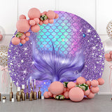 Allenjoy Diamond Scale Purple Mermaid Round Birthday Backdrop