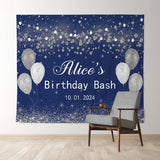 Allenjoy Diamond Silver Glitter Blue Custom Birthday Backdrop