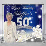 Allenjoy Diamonds Glitter Blue Custom 50Th Birthday Backdrop