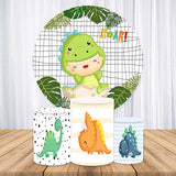 Allenjoy Dinosaur Green Leaf Round Birthday Backdrop Kit