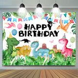 Allenjoy Dinosaur Green Monstera Balloon Birthday Backdrop