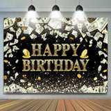 Allenjoy Dollar Bill Money Gold Glitter Birthday Backdrop