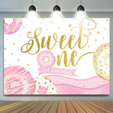 Allenjoy Donut Themed Pink Golden Sweet One Birthday Backdrop