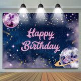 Allenjoy Dreamy Planet Starry Purple Happy Birthday Backdrop