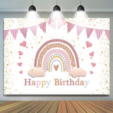 Allenjoy Dusty Pink Rainbow Cloud Heart Flag Birthday Backdrop