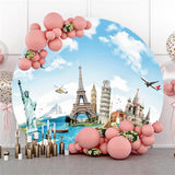 Allenjoy Eiffel Tower And Castle Round Happy Birthday Backdrop