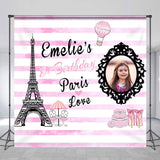 Allenjoy Eiffel Tower Paris Love Pink Custom Birthday Backdrop