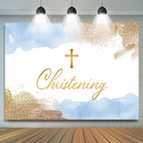 Allenjoy Elegant Baby Blue Cross Christening Baptism Backdrop