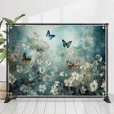 Allenjoy Elegant Butterflies Floral Blue Birthday Backdrop