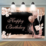 Allenjoy Elegant Flower High Heel Happy Birthday Backdrop