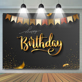 Allenjoy Elegant Gold Ribbons Black Birthday Backdrop Men