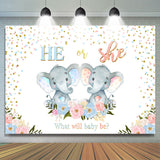 Allenjoy Elephant And Floral Boy Or Girl Baby Shower Backdrop