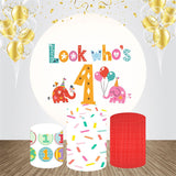 Allenjoy Elephant Balloon Round 1St Birthday Backdrop Kit