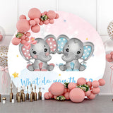 Allenjoy Elephant Blue Pink Round Gender Reveal Backdrop