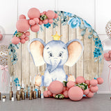 Allenjoy Elephant Boy Wooden Baby Shower Round Backdrop