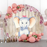 Allenjoy Elephant Girl Wooden Baby Shower Round Backdrop