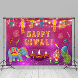 Allenjoy Elephant Peacock Spark Lights Happy Diwali Backdrop