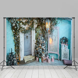 Allenjoy Enchanted Blue House Christmas Tree Photo Backdrop